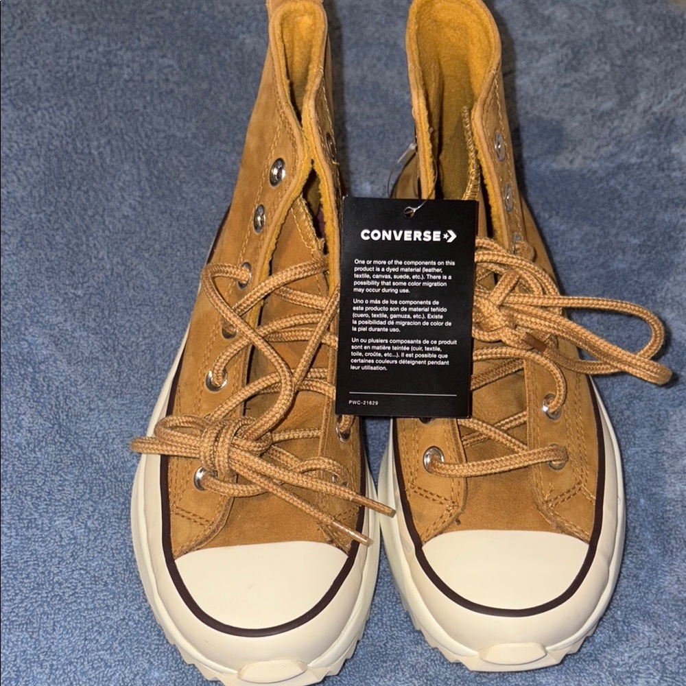 Converse High-Top Sneakers in Brown and Cream